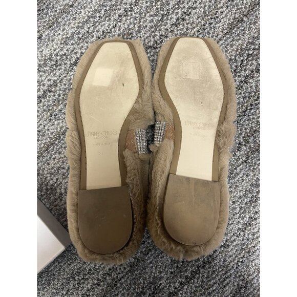 Jimmy Choo Faux Fur & Rhinestone Embellished Flats Size 37 Beige - Picture 6 of 8